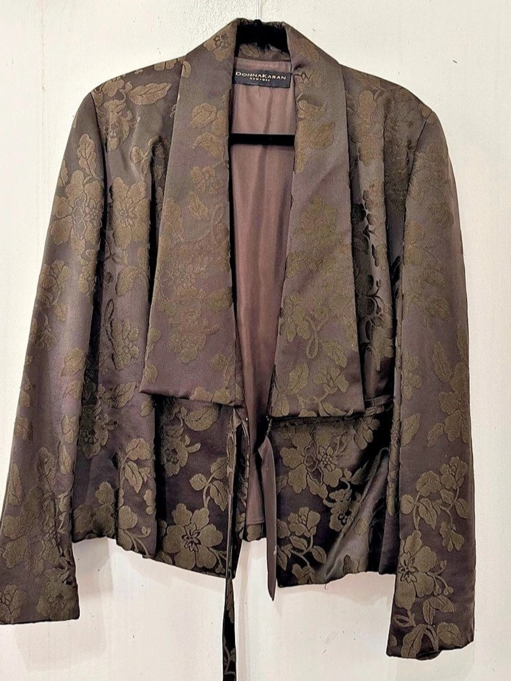 Donna Karan vintage Floral Jacquard Blazer in Brown and olive green made in 🇺🇸